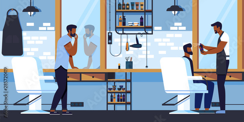 Hipster Grooming Place Barber Doing Client Haircut
