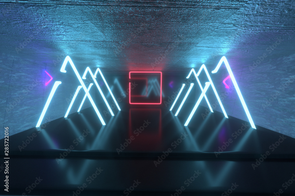 Obraz premium neon geometric lines background 3d render