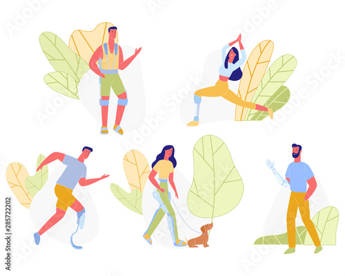 Disabled People with Prosthetic Legs and Arm.