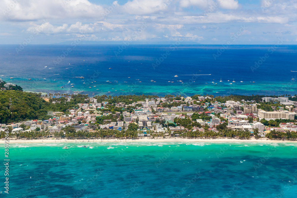    Aerial view from the drone on Boracay island, Phillipines. Summer vacation concept.
