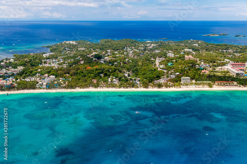  Aerial view from the drone on Boracay island, Phillipines. Summer vacation concept.
