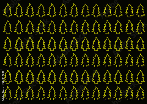 Seamless Christmas tree repeated pattern Wrapping paper design. Wallpaper background. Black and yellow color.