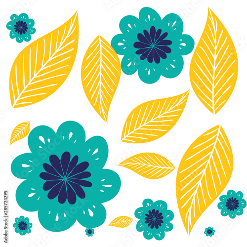 pattern flowers with leafs isolated icon