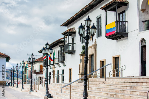 Beautiful streets and houses around Bolivar Square in Tunja city photo