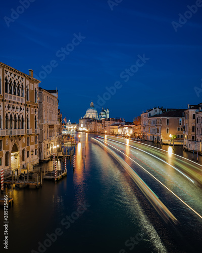 Long exposure of venice canal with light trails