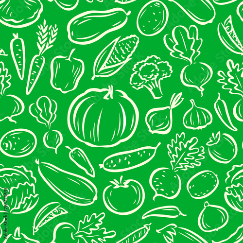 Vegetables seamless background. Agriculture, natural food, farming vector illustration