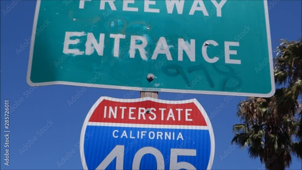 California freeway sign with palm trees California freeway sign with palm trees