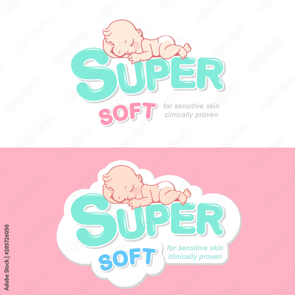 Diaper, wet wipes, soap logo template. Baby in diaper emblem Diaper, wet wipes, soap logo template. Baby in diaper emblem