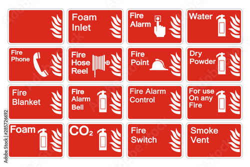 Set Fire Symbol Sign board on white background,vector illustration