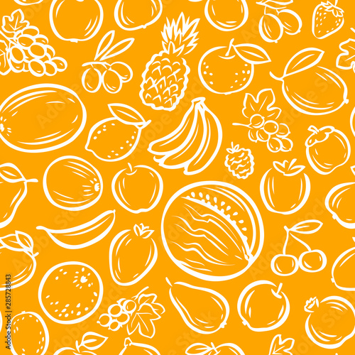Fruits seamless background. Agriculture, natural food, farming vector illustration