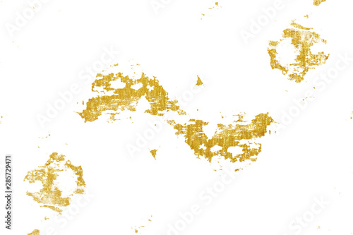 Brush stroke design element. Grunge golden background pattern of cracks, scuffs, chips, stains, ink spots, lines