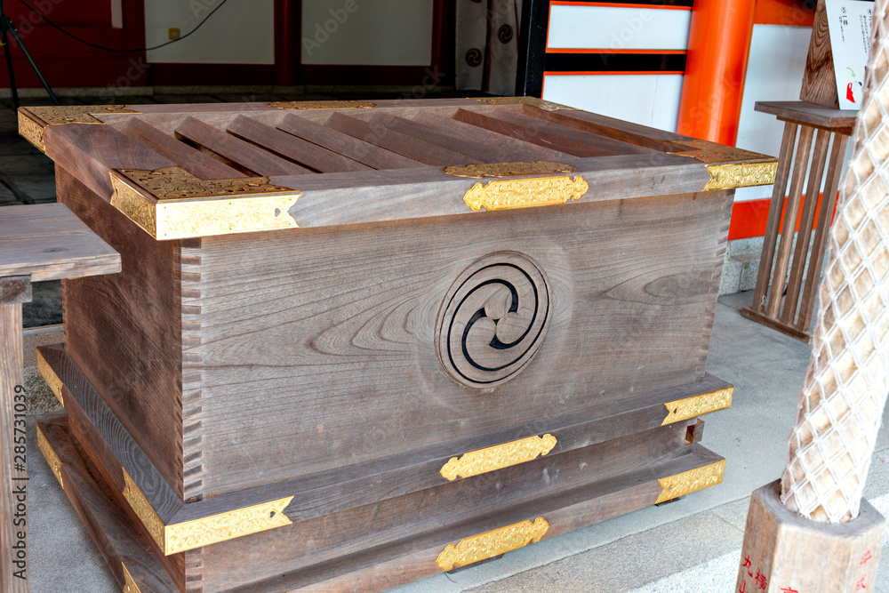 Donation box at Shiota hachiman-gu shrine in Kobe, Hyogo, Japan