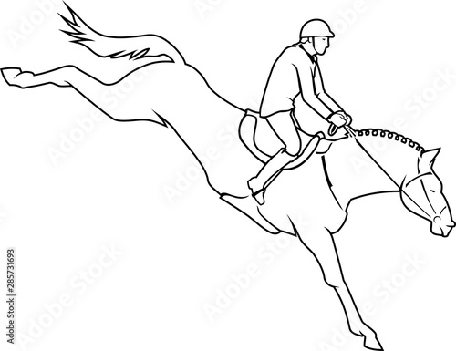 Fototapeta Naklejka Na Ścianę i Meble -  Equestrian Sport, Male Riding Horse Line Art