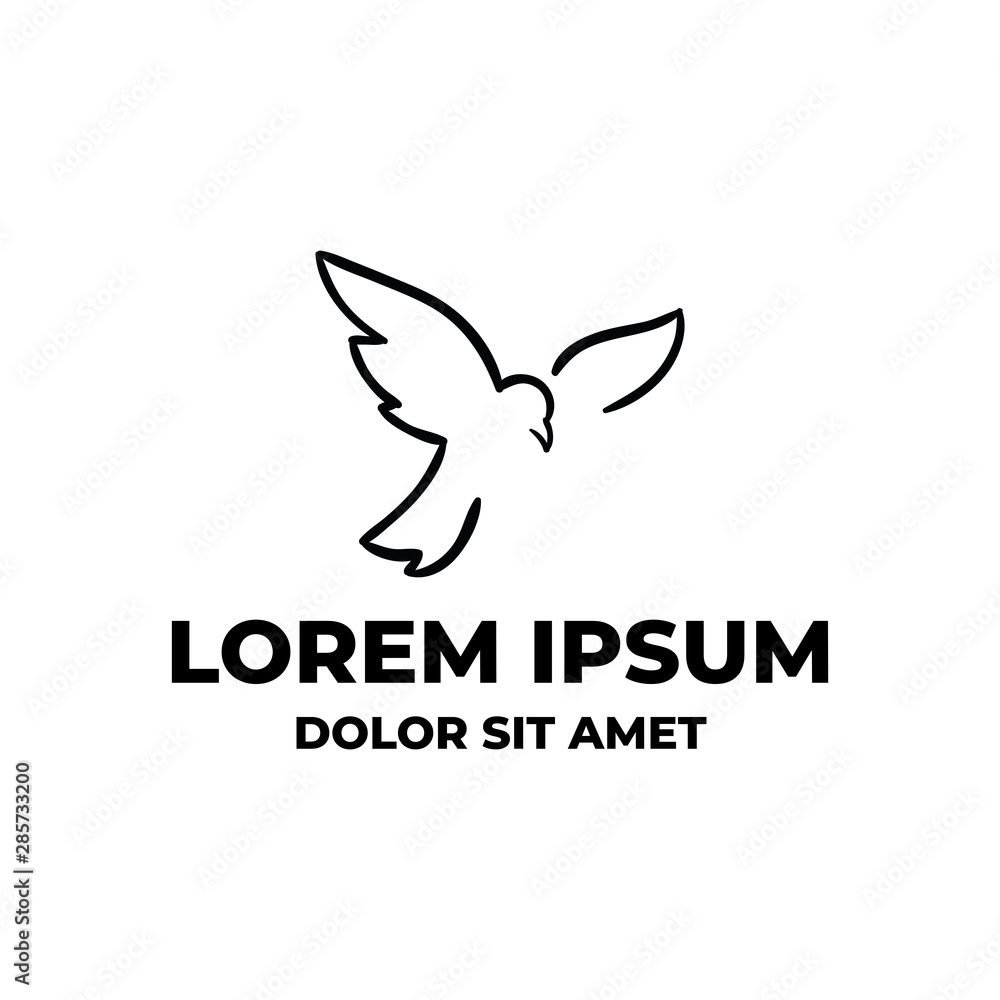 Beauty hovering dove bird simple elegance flat logo design template Beauty hovering dove bird simple elegance flat logo design template