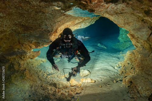 Cave Diving at Madison Blue Spring State Park, Madison County, Florida	 photo