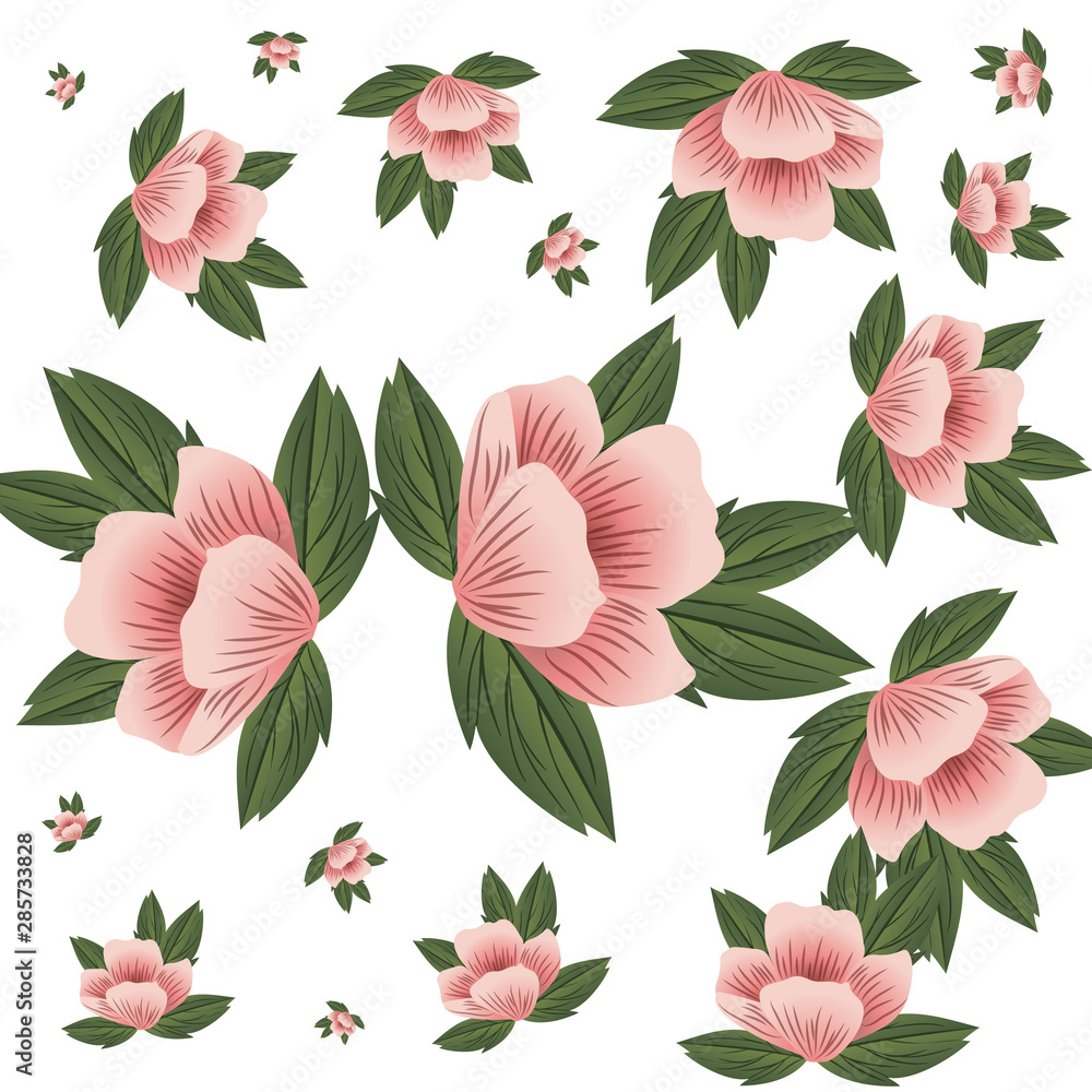pattern flowers with leafs isolated icon pattern flowers with leafs isolated icon