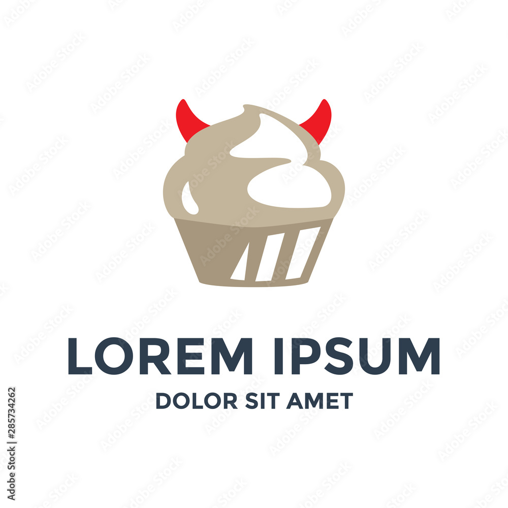 Evil delicious cupcake with two red horn logo icon template design Evil delicious cupcake with two red horn logo icon template design