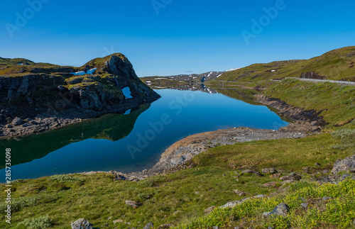 View of Skjelingavatnet lake, Vik i Sogn, Norway. July 2019 photo