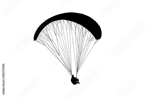 silhouette paraglider flying on white background.