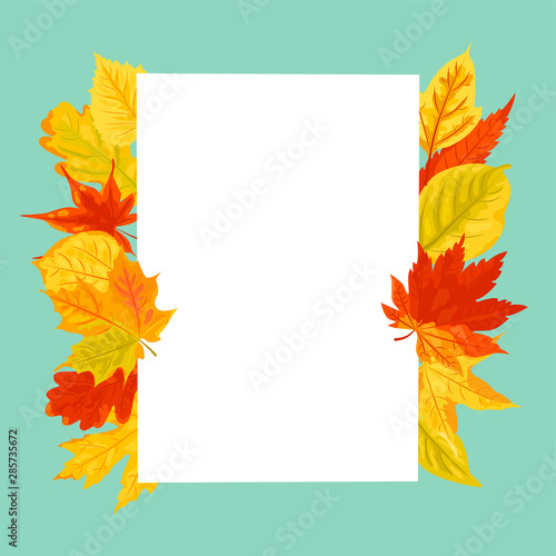 Autumn background with falling leaves. Place for text. Great for flyer  party invitation  seasonal sale  web  autumn festival  poster. Vector illustration. Flat style design.
