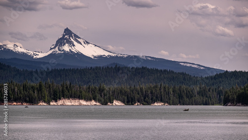 View of mount Thielsen with Diamond lake on the foreground in Oregon, usa, at the Cascade range and Umpqua National Forest photo