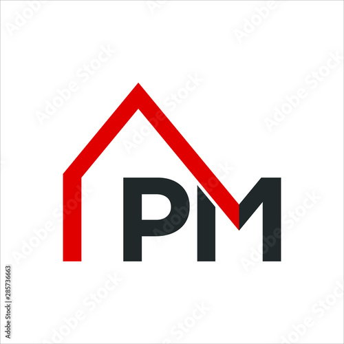 Letter P and M home Vector logo.