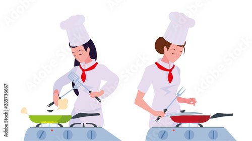 women characters chef cooking vector ilustration