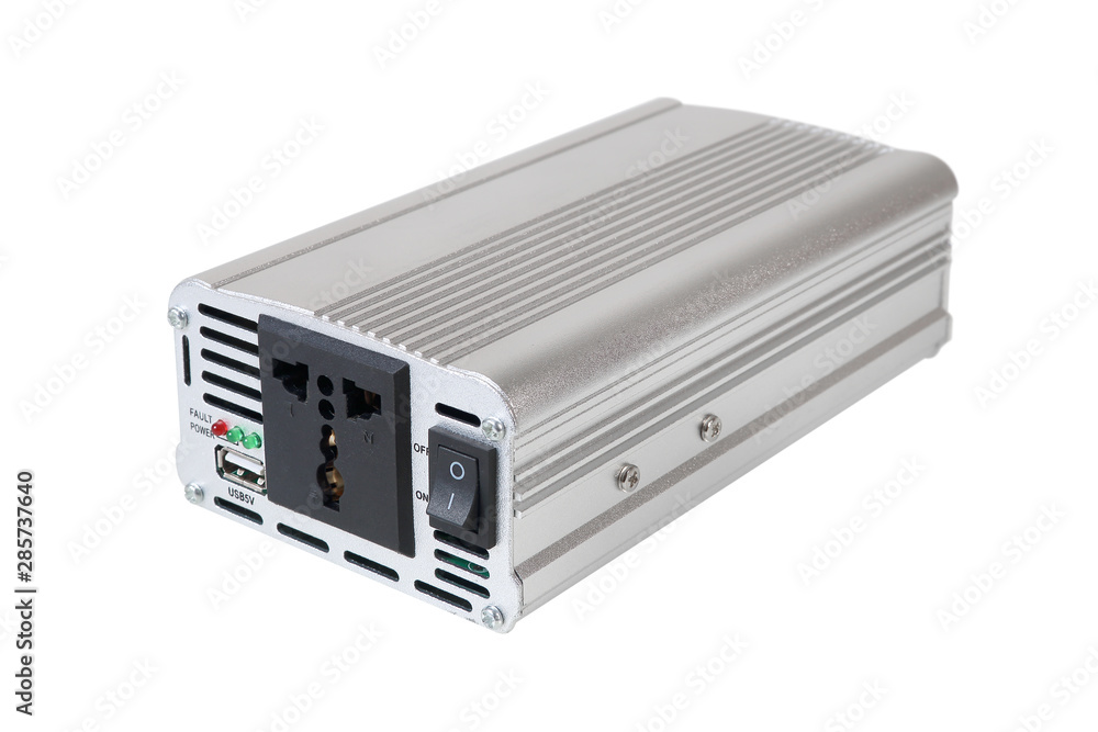 Power Inverters,DC to AC from car battery isolated on a white background with clipping path Power Inverters,DC to AC from car battery isolated on a white background with clipping path
