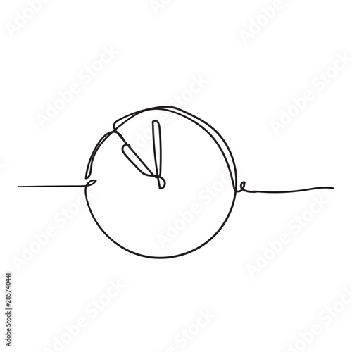Continuous one line drawing Clock icon with doodle handdrawn style on white background