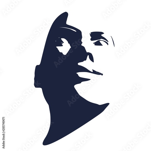 Face front view. Elegant silhouette of a female head. Portrait of a happy smiled woman