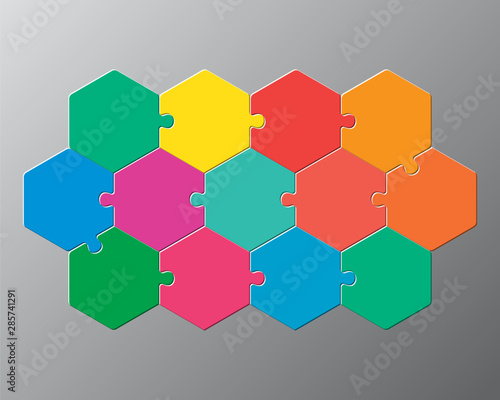 Thirteen pieces puzzle jigsaw hexagon info graphic