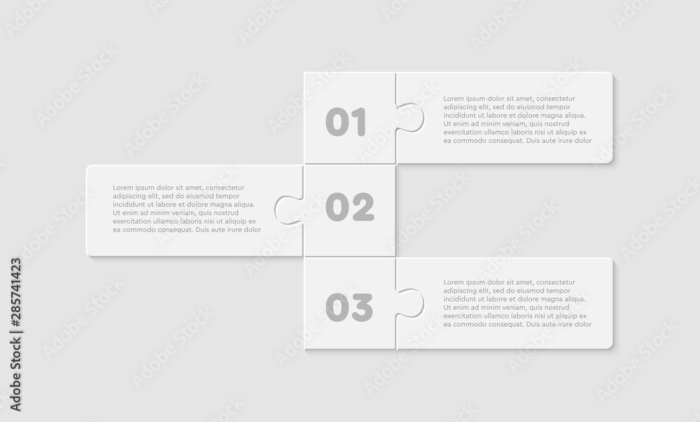 Three pieces jigsaw puzzle square line infographic Three pieces jigsaw puzzle square line infographic