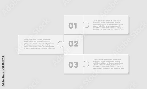 Three pieces jigsaw puzzle square line infographic