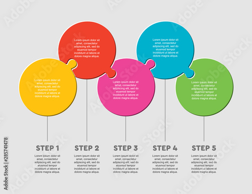 Five pieces puzzle circles line info graphic.