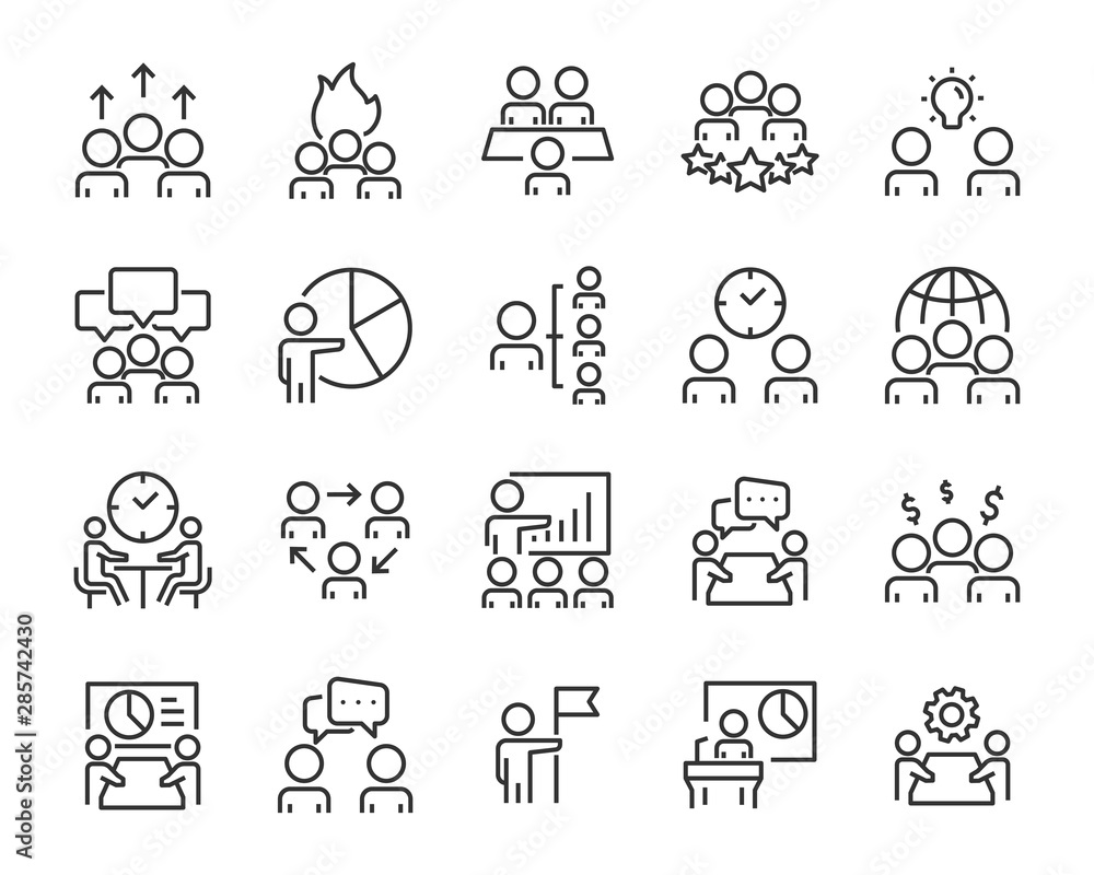 Fototapeta premium set of meeting icons, people, teamwork, discussion