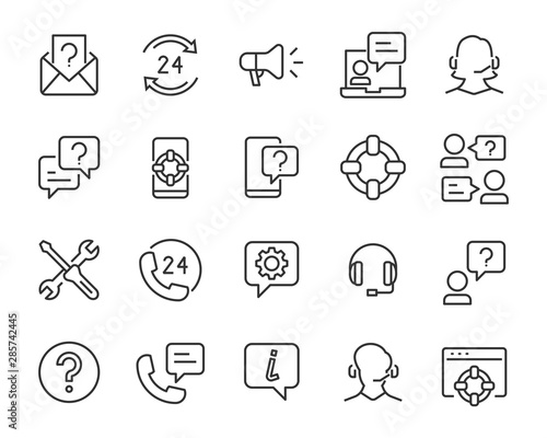 set of support icons, help, service, call center, guide, advise
