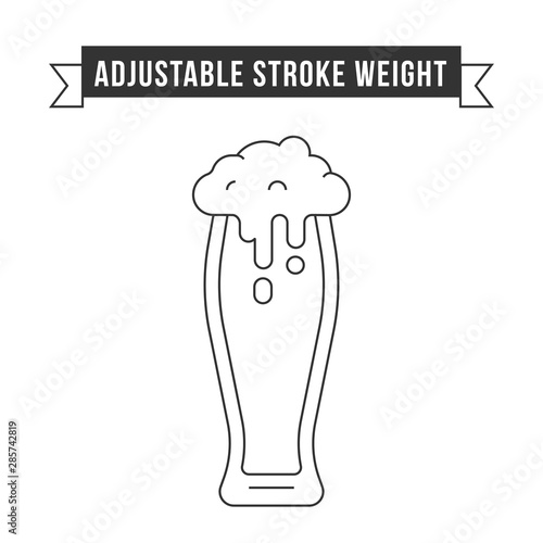 Simple flat design linear vector icon illustrated with detailes. Pinta of craft beer in glass mug with foam and drops. Oktoberfest isolated icon symbol.Thin line with adjustable stroke weight in black