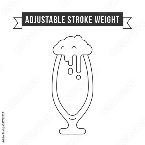 Simple flat design linear vector icon illustrated with detailes. Pinta of craft beer in glass mug with foam and drops. Oktoberfest isolated icon symbol.Thin line with adjustable stroke weight in black