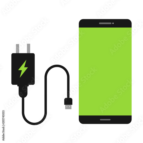 Smartphone with an unconnected charger. 