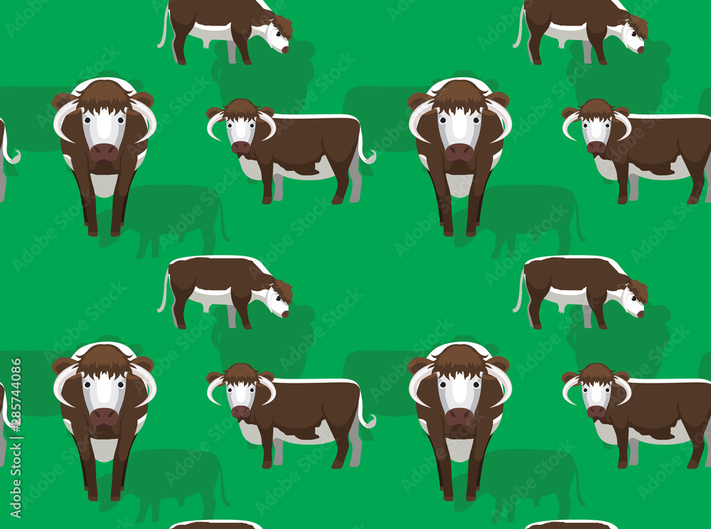 Fototapeta premium Cow English Longhorn Cute Cartoon Background Seamless Wallpaper