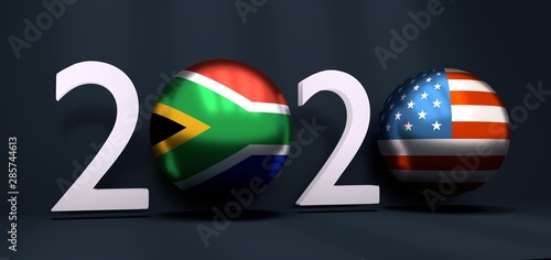 Communication concept. USA and South Africa business cooperation. 3D rendering. 2020 year number photo