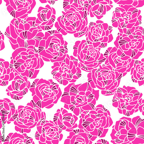Floral rose seamless repeat pattern. You can enjoy this pink and white seamless pattern on packaging, wallpaper, backgrounds, or any way you like it!