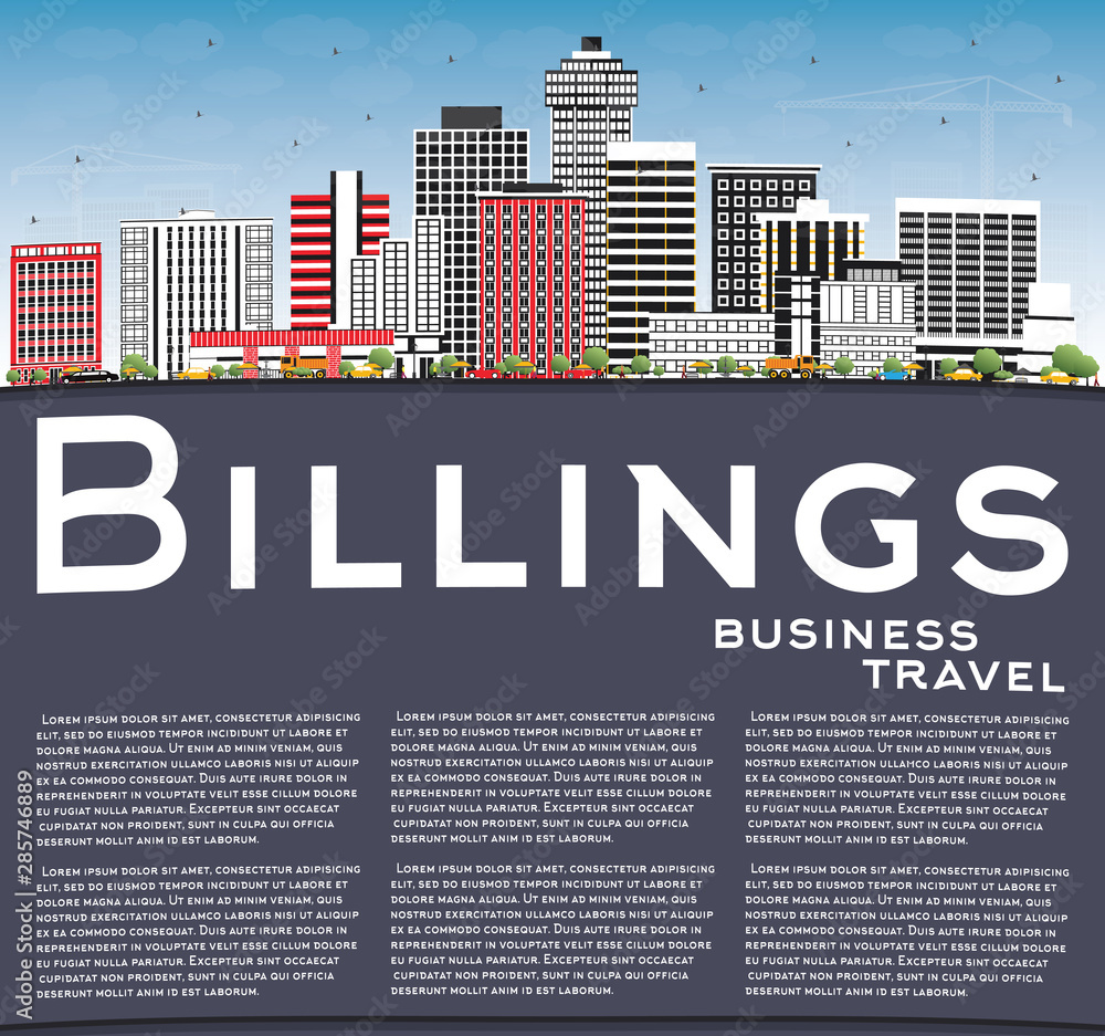 Billings Montana City Skyline with Color Buildings, Blue Sky and Copy Space.