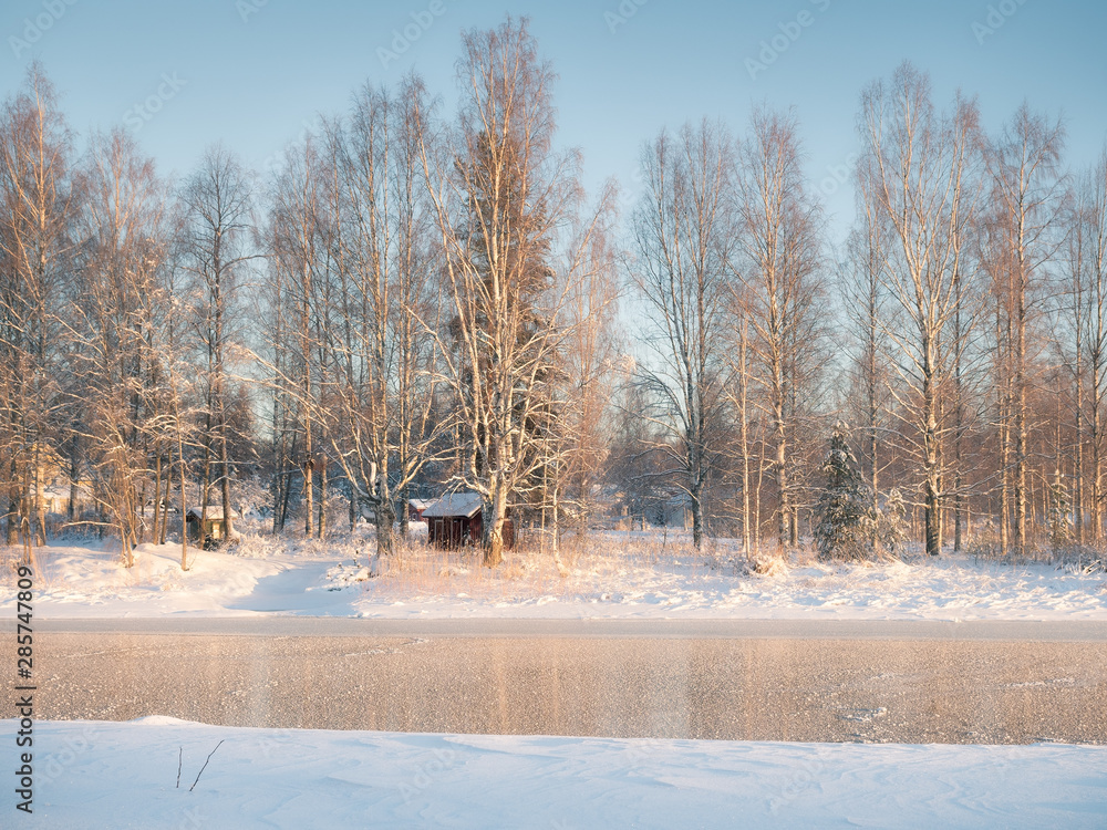 Frozen strait landscape in January Stock Photo | Adobe Stock