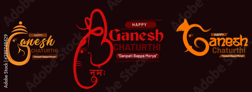 Happy Ganesh Chaturthi. creative  calligraphy for indian festival ganesh chaturthi with abstract background. typographic, logo or badges. Usable for greeting cards,print, t-shirts,posters and banners. photo