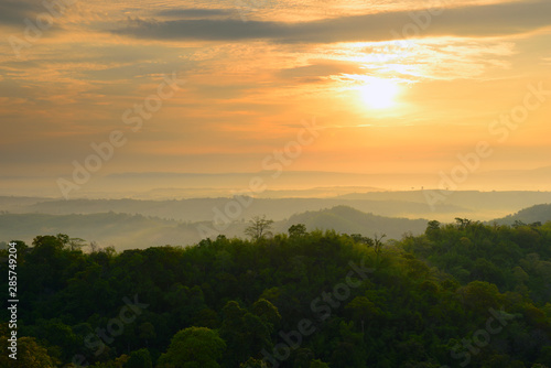 Mountains with golden light in the morning.