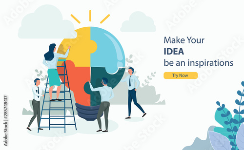 business puzzle idea for business success with flat design and copy space concept