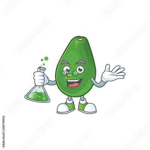 Professor cute avocado cartoon on white background