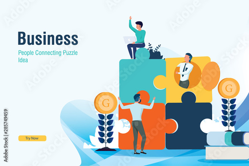 business puzzle strategy for business success with flat design and copy space concept