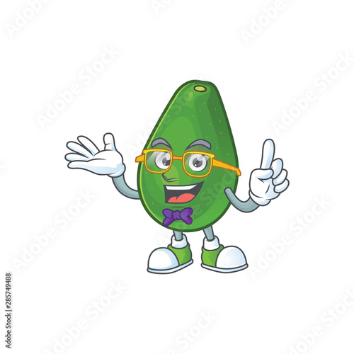 Geek cute avocado cartoon on white background